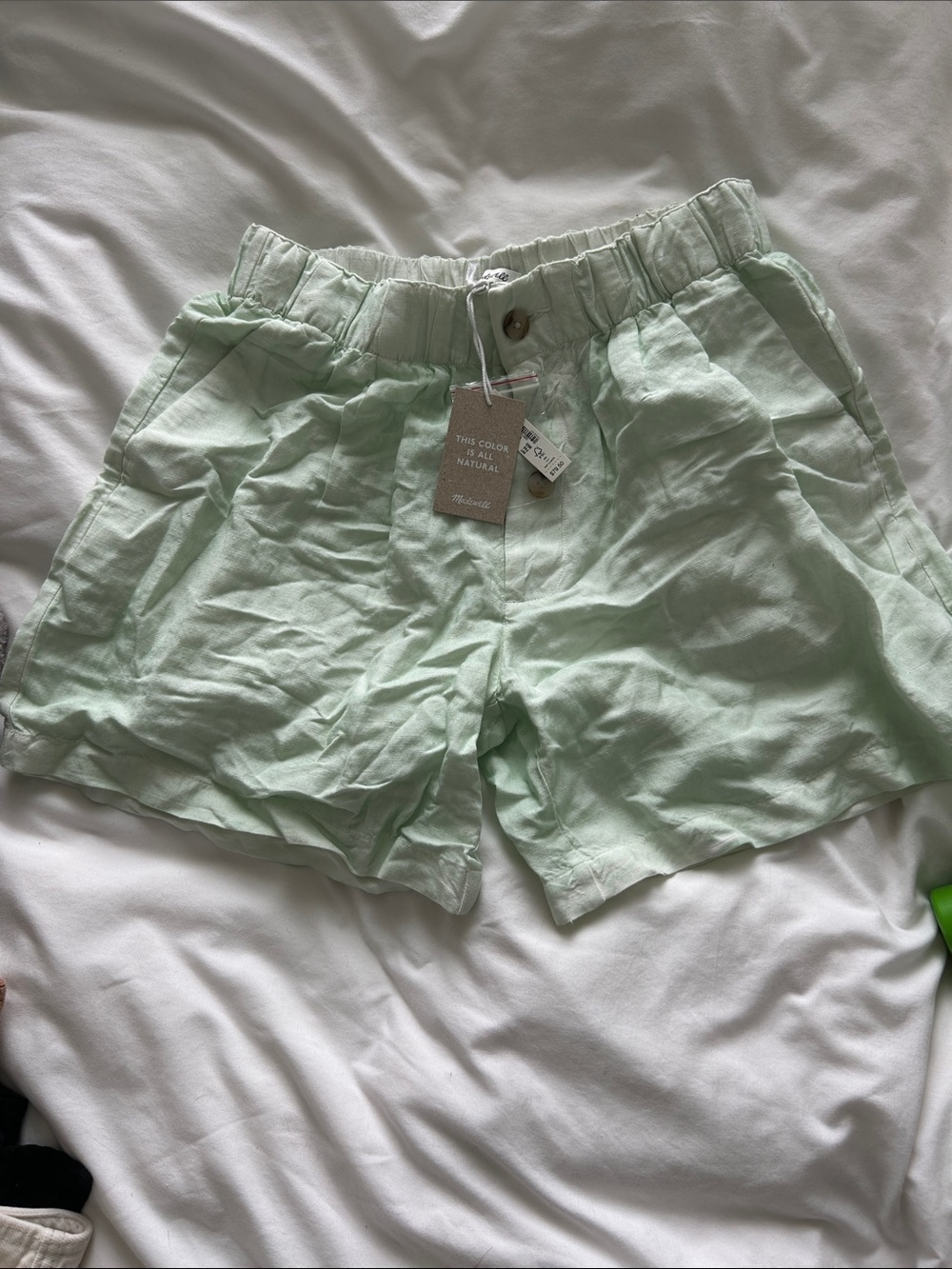 Madewell Mint Elastic-Waist Linen-Blend Bermuda Shorts